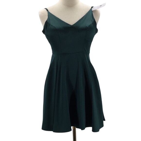 B DARLIN SZ 0 XS green satin bridesmaid formal party mini dress B146 - Picture 1 of 8